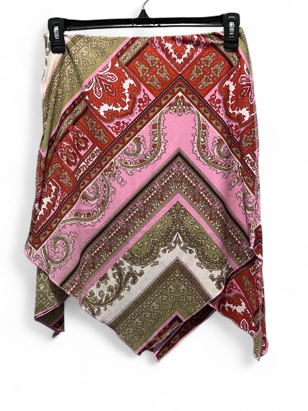 Judy Knapp Vintage Paisley Handkerchief Hem Skirt in Pink, Olive & Rust - Medium